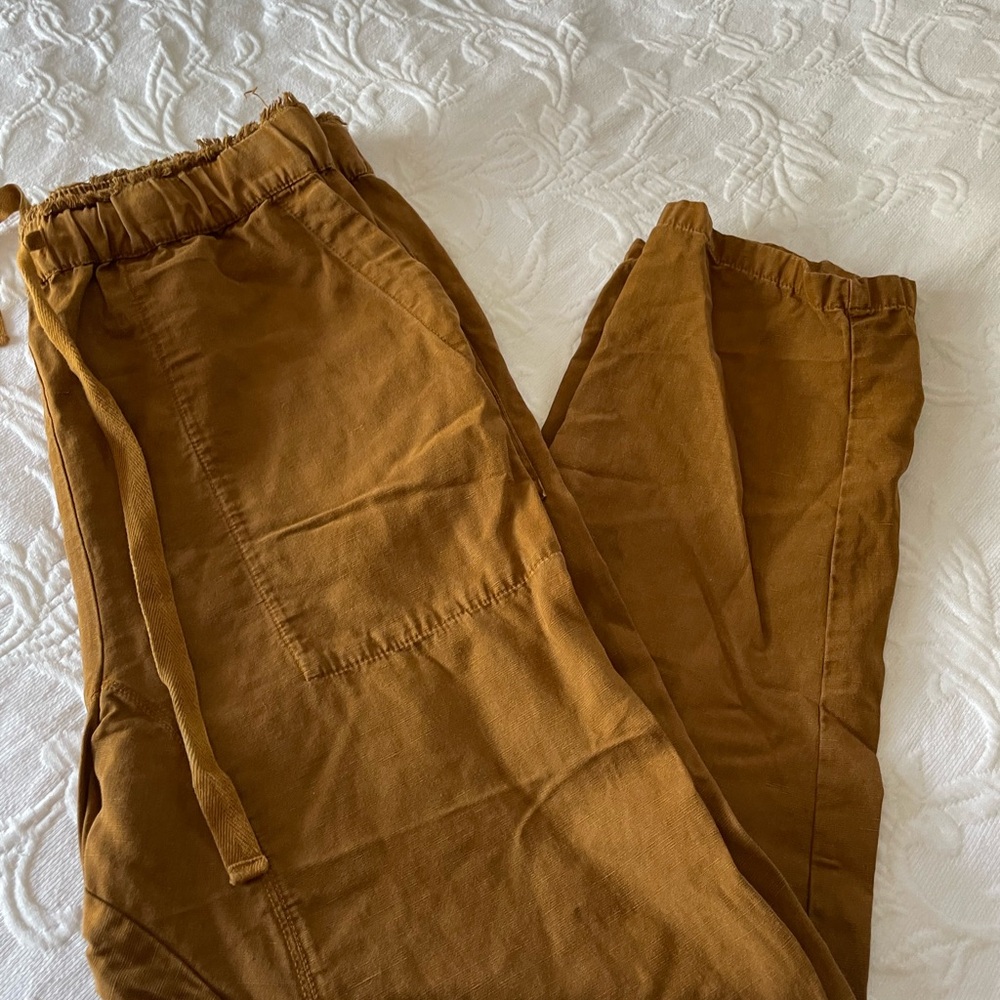 Zara Rust Brown Gold Women’s Pants Drawstring Elastic Waist Pockets